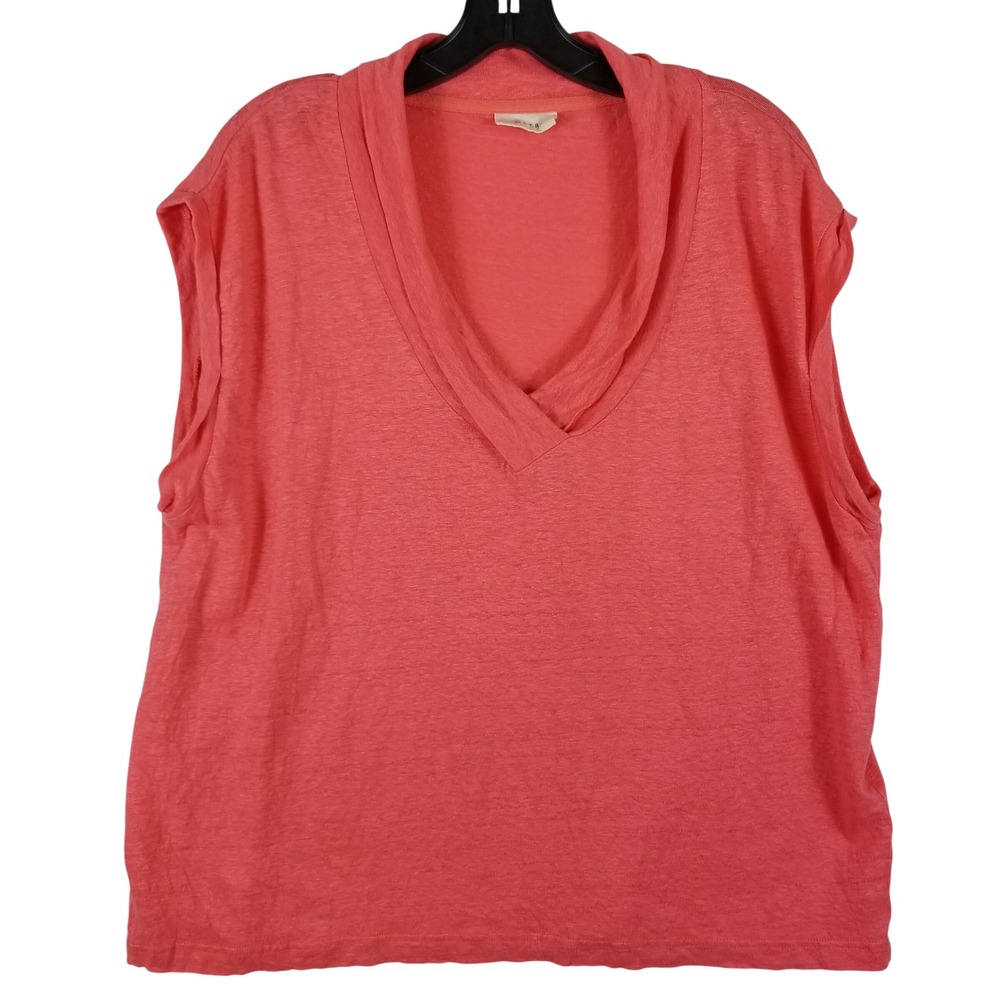 Poetry Coral Pink 100% Linen V-Neck Sleeveless Top RD09 Womens Size‎ US 14